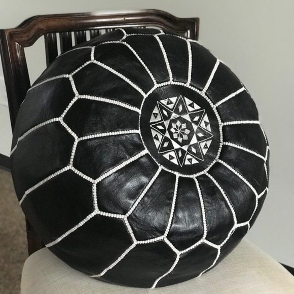 Moroccan handmade Black & White Bohemian pouf